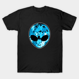 Blue Paint Splatter Alien Head T-Shirt